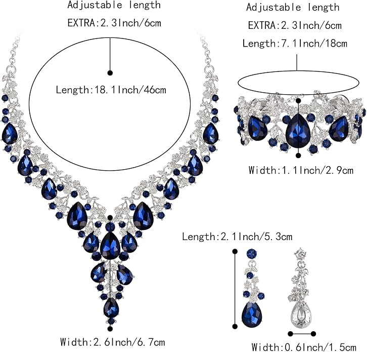 BriLove Women's Wedding Bridal Austrian Crystal Teardrop Flower Cluster Statement Necklace Dangle Earrings Jewelry Set for Party Prom