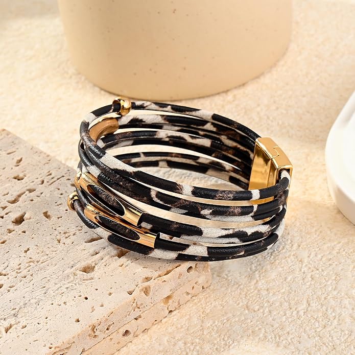 Wrapped Bracelets for Women,Leather Bracelet,Boho Bracelets for Women,Multi-Layer Pearl Crystal Bracelet Bangle Jewelry