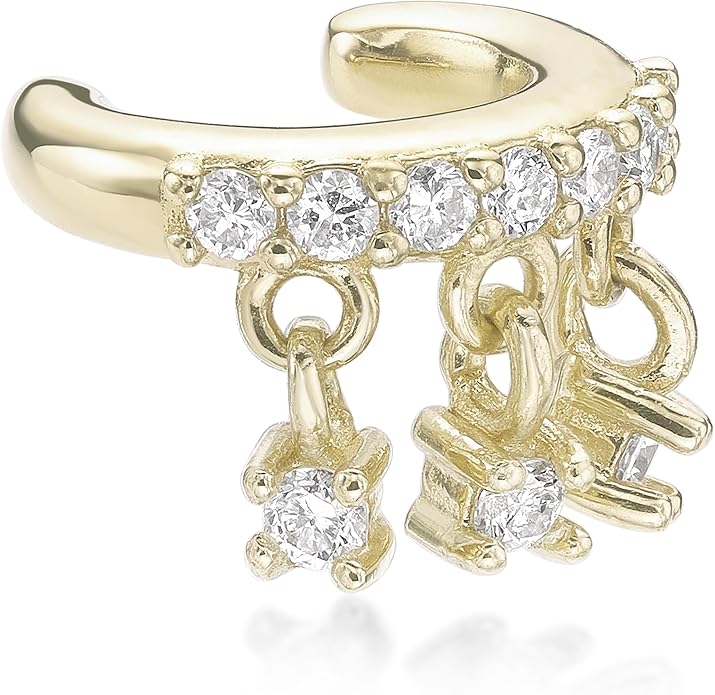 Lavari Jewelers 1/10 Carat Lab Grown Diamond Dangle Ear Cuff for Women - 18k Yellow Gold Plated 925 Sterling Silver Diamond Ear Wrap for Her - Hypoallergenic Jewelry - Elegant Simplicity