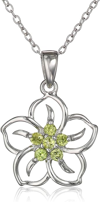 Amazon Collection Genuine or Created Gemstone Birthstone Flower Pendant Necklace with Chain in Sterling Silver, 18"