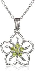 Amazon Collection Genuine or Created Gemstone Birthstone Flower Pendant Necklace with Chain in Sterling Silver, 18"