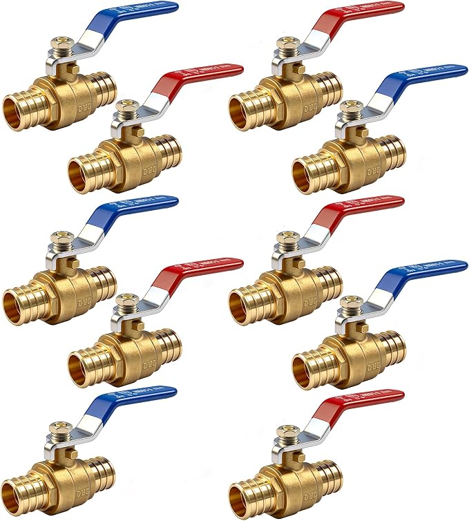 Hourleey 10 Pieces 3/4 Inch Pex Brass Full Port Shut Off Ball Valve Hot and Cold by Hourleey