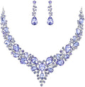 BriLove Women's Wedding Bridal Austrian Crystal Teardrop Cluster Statement Necklace Dangle Earrings Jewelry Set