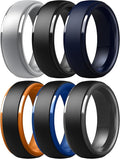 ThunderFit Silicone Rings for Men - 7 Rings / 4 Rings / 1 Ring Step Edge Rubber Wedding Bands 10mm Wide - 2.5mm Thick