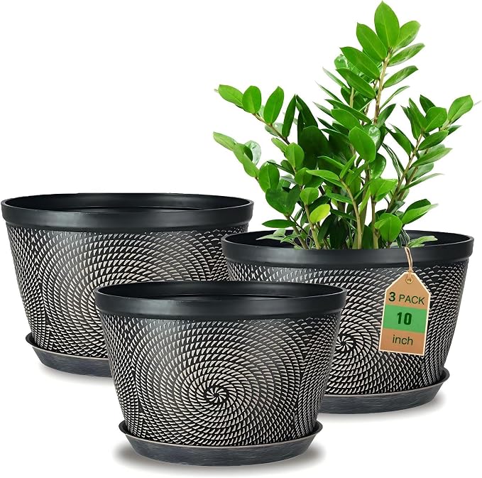 Quarut 10 Inch Flower Pots for Outdoor Indoor, 3 Pack Plastic Plant Pots | by Quarut
