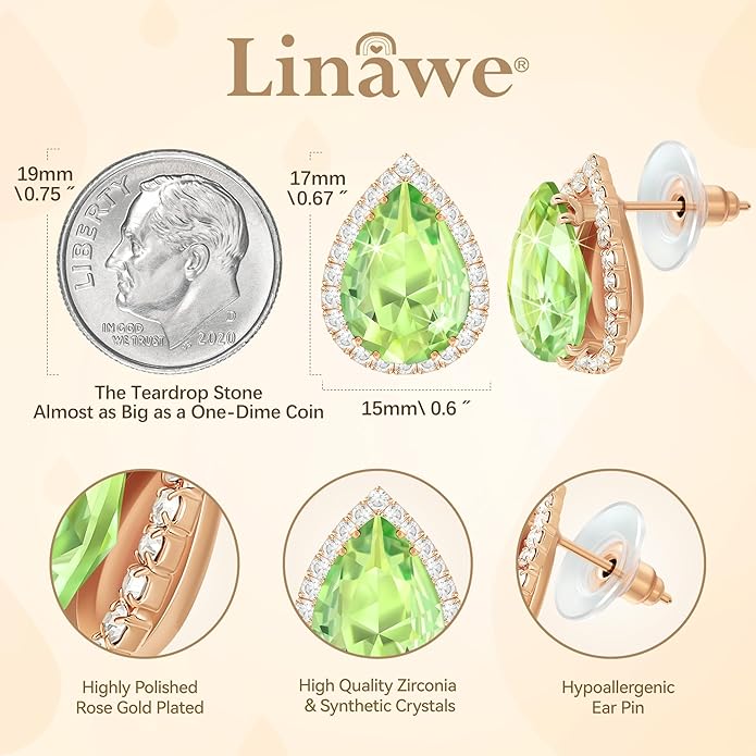 Linawe Women Stud Earrings, Teardrop Diamond Moissanite Cubic Zirconia Earrings Studs Rhinestone Jewelry Gold/Silver/Rose Gold