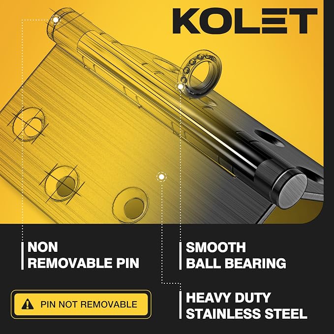 KOLET Ball Bearing Door Hinges, 4 x 4 Inches, Matte Black, 12 Pack | Heavy Duty - Image 3