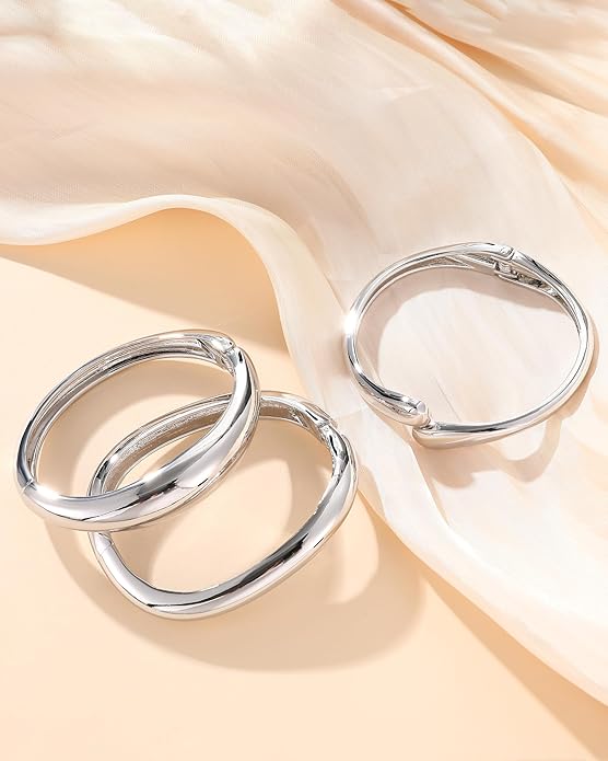 Chunky Bangle Bracelets for Women, Dainty 14k Gold Plated Big Stackable Bangles Set, Trendy Statement Women's Cuff Bracelet Stack Waterproof Chunky Bracelets Jewelry Gifts