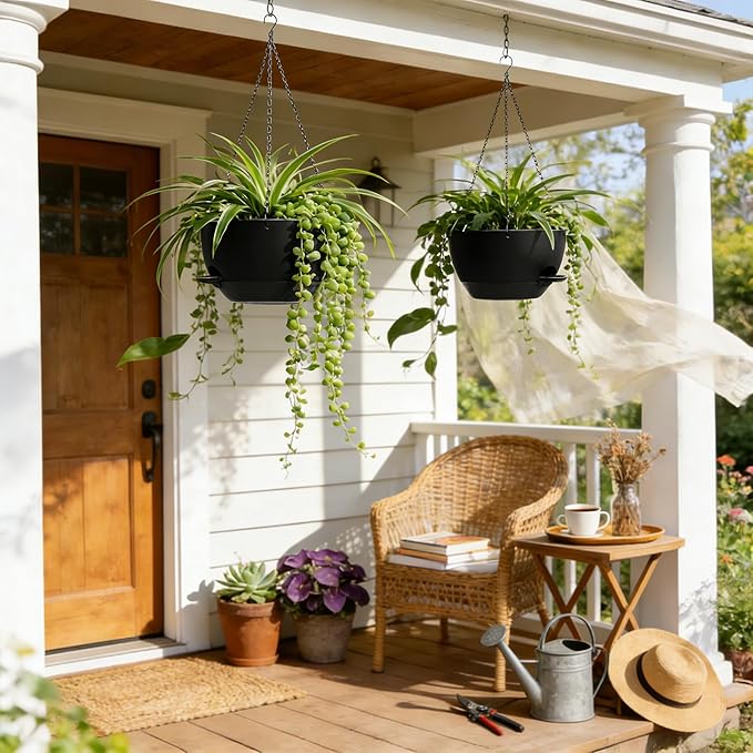 UOUZ 13 Inch 2 Pack Large Self Watering Hanging Planters - Image 2