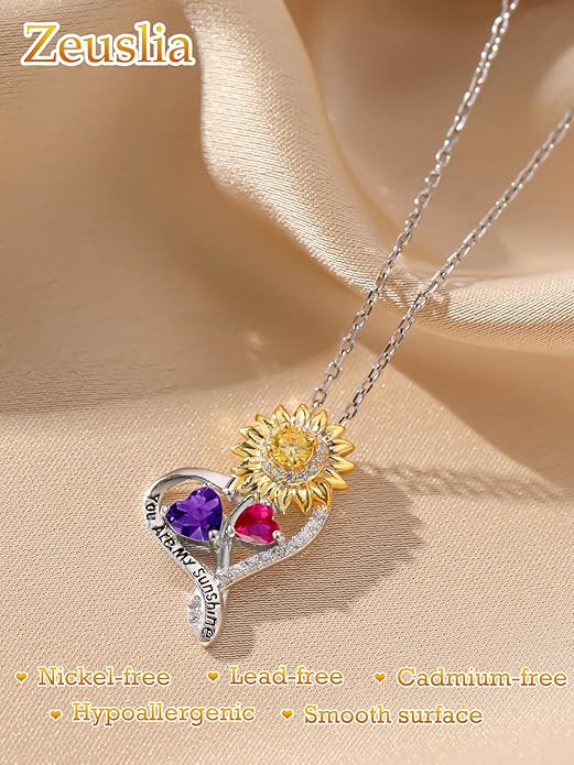Valentine's Day Gifts for Wife 925 Sterling Silver Double Birthstone Pendant Necklaces I Love You for Always and Forever Necklace Anniversary Birthday Gifts for Wife Girlfriend Mom Her