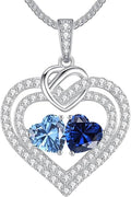 LOUISA SECRET Sparkling Double Heart Birthstone Necklaces for Women, 925 Sterling Silver Fine Jewelry, Pendant Heart Necklaces Birthday Anniversary Christmas Gift for Women Wife Mom Girlfriend Lady