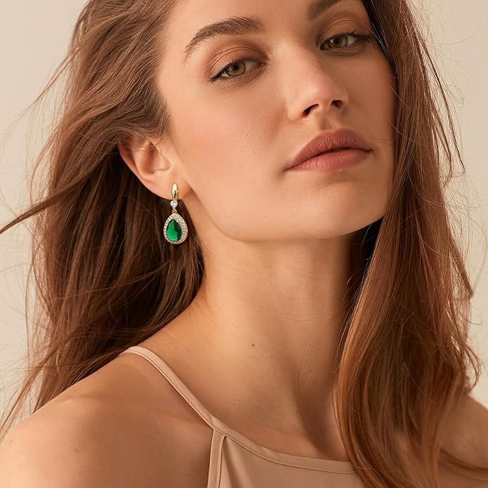 THUNARAZ Elegant Clip on Earrings for Women Sparkling Teardrop Dangle Clip Earrings Non-Pierced Rhinestone Cubic Zirconia Wedding Prom Jewelry 14K Gold and Silver Tone