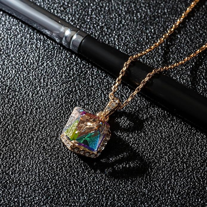 EVEVIC Color Changing Cubic Austrian Crystal Pendant Necklaces for Women 14K Gold Plated Hypoallergenic Jewelry