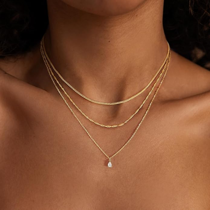 Layered Necklaces for Women,Dainty 14k Gold Plated CZ Layered Choker Necklace for Women Trendy Non Tarnish Hypoallergenic Beaded Paperclip Chain Necklace Stack Women's Minimalist Gold Jewelry Gifts