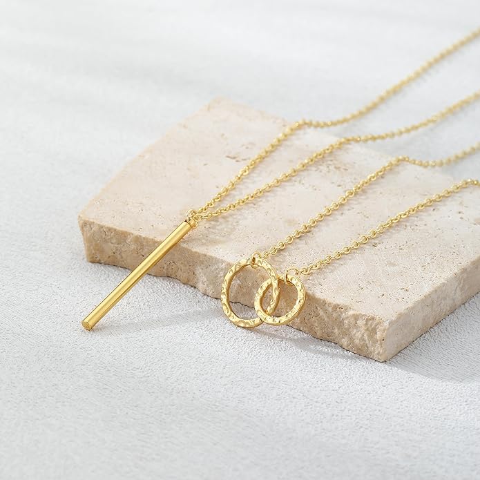 Layered Gold Silver Necklaces for Women, Stackable Stack 14K Real Gold Plated Silver Chain Necklace Diamond Circle CZ Layering Pendant Necklaces Trendy Gold Jewelry Set Gifts