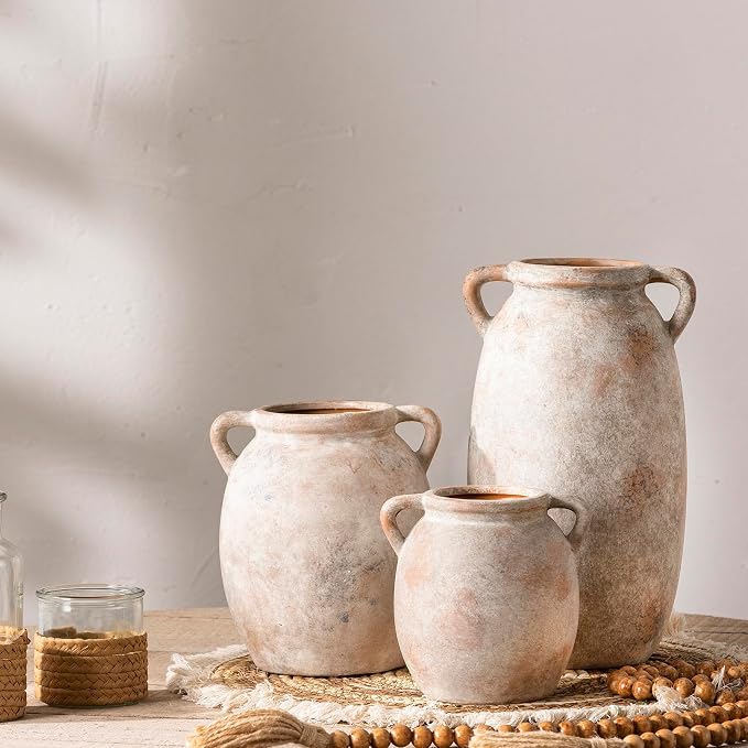 Dobbyby Ceramic Flower Vase 7.6 inch Farmhouse Rustic Vase Decorative Pottery - Image 9