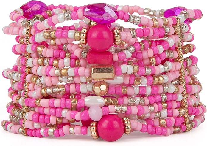 SPUNKYsoul Beaded Stretch Bracelet – Boho Multi-Row Look Bracelet, Vibrant Resort-Style Statement Jewelry