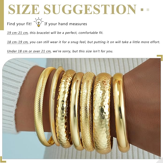 YEEZII Gold Bangle Bracelets for Women, 7Pcs 14K Gold Plated Boho Indian Multi Stackable Textured Bracelets, Chunky Bangles Set for Women Jewelry Gifts