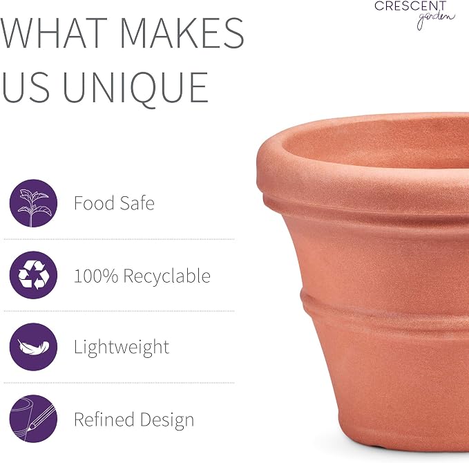 Crescent Garden Brunello Planter, Classic Rolled-Rim Plant Pot, Indoor/Outdoor - Image 4