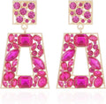 Rhinestone Rectangle Statement Earrings Colorful Crystal Geometric Drop Dangle Earrings for Women Prom Party