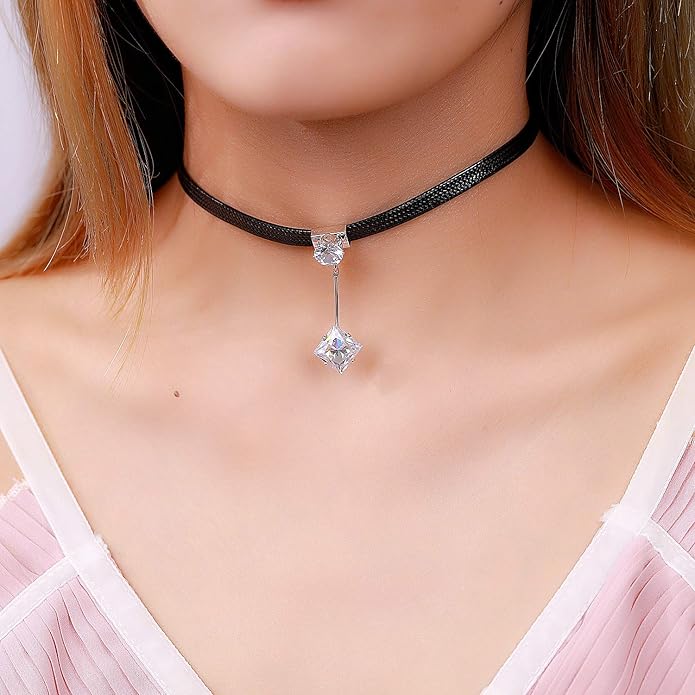 Yonhon Black Choker Necklace for Women,Gold/Siver Tone Choker Necklace with Elegant Pendantant