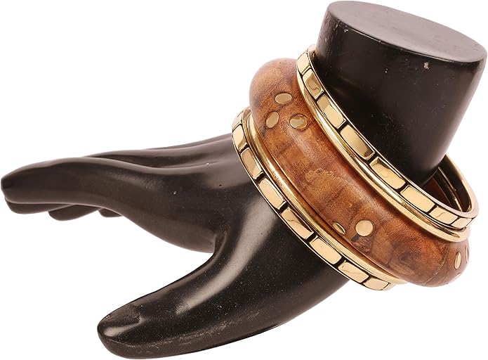 Touchstone wood bracelets for women bangle wooden jewelry handmade artisan bangles natural handcrafted brown olive stylish chunky boho bohemian bracelet brass metal inlaid woods stackable
