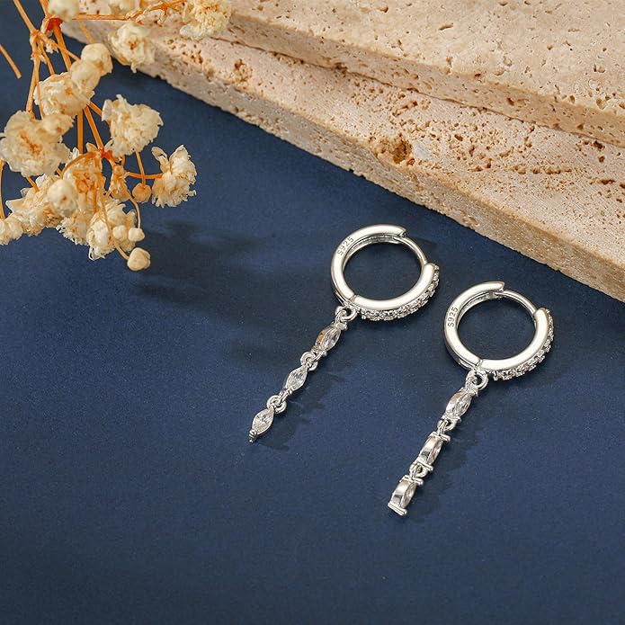 14K Gold Plated Dangle Earrings for Women Dainty Silver Drop Earring Trendy Small Long Dangling Wedding Bridesmaid Hoop Diamond Crystal Cute Earring Jewelry Valentine Gifts