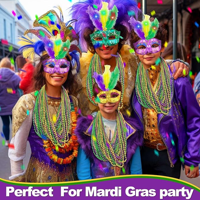 Camlinbo 250 PCS Mardi Gras Beads Necklaces Bulk Purple Gold Green Beads Mardi Gras Party Favor Supplies Costume Accessories