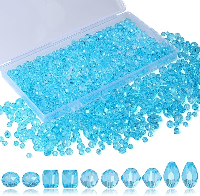 LAIDANLA 800PCS Glass Beads Lake Blue Color Crystal Beads Assorted Crystal Beads with Container Box for DIY Necklace Bracelet Earring Jewelry Making
