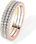 PAVOI 14K Gold Plated Solid 925 Sterling Silver CZ Simulated Diamond Stackable Ring Eternity Bands for Women