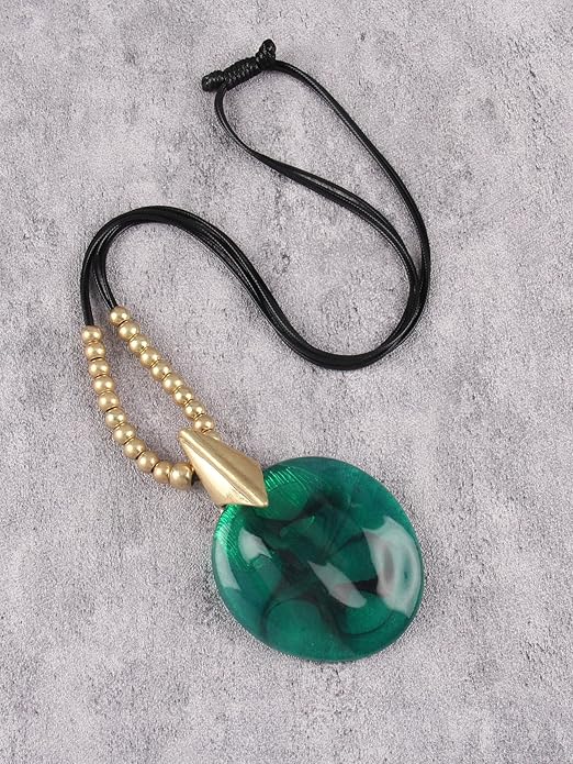 GelConnie Leather Necklace for Women Large Pendant Long Brown Necklace Circle Leather Choker Vintage Sweater Necklace Gold Chunky Boho Necklaces for Women