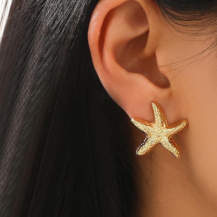 Gold Starfish Earrings for Women Trendy Dainty Starfish Statement Stud Earrings Hypoallergenic Summer Beach Ocean Coastal Jewelry