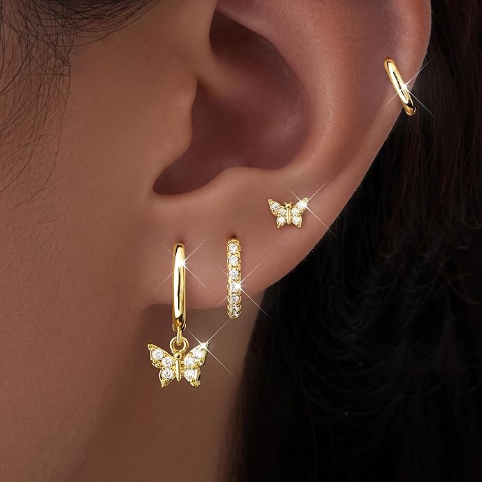 Small Gold Huggie Hoop Earrings Set for Women Men Hypoallergenic 14K Plated Stack Cartilage Earrings, Multiple Piercing Lightweight Mini Thin Cute Dainty Trendy Jewelry Set Christmas Gifts for Women