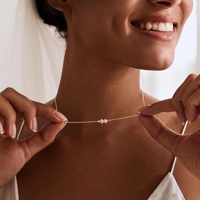 Pearl Necklaces for Women Trendy, 14k Gold Plated Dainty Necklace Simple Pearl Drop Single Charm Pendant Necklace Birthday Wedding Gifts Gold Jewelry for Women