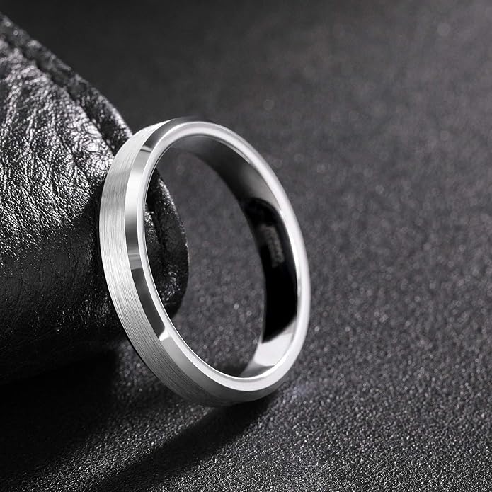 Frank S.Burton 3mm 4mm 6mm 8mm Black/Silver/Rose Gold Tungsten Rings for Women Men Wedding Band Engagement Ring Comfort Fit Beveled Edges Size 4-15