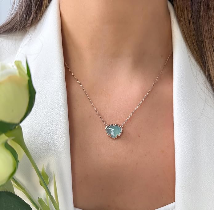 LE VIAN 3.40 Carat Aquaprase Heart Pendant Necklace for Women | Rose or Yellow Gold Plated 925 Sterling Silver Pendant for Her I Delicate Elegant Design I 18 Inch Chain Necklace with Lobster Claw