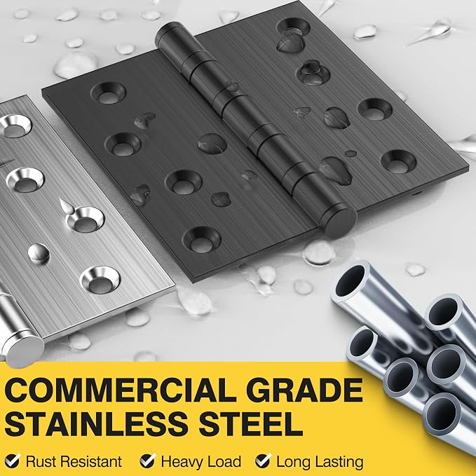 KOLET Ball Bearing Door Hinges, 4 x 4 Inches, Matte Black, 6 Pack | Exterior - Image 4