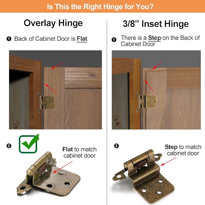Antique Brass Cabinet Hinges, 1/2” Overlay, 4 Pack | - Image 4