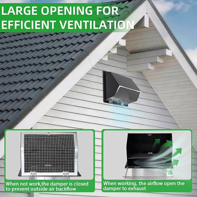 6 Inch Hooded Wall Vent with Screen and Damper, Galvanized Steel - Image 3