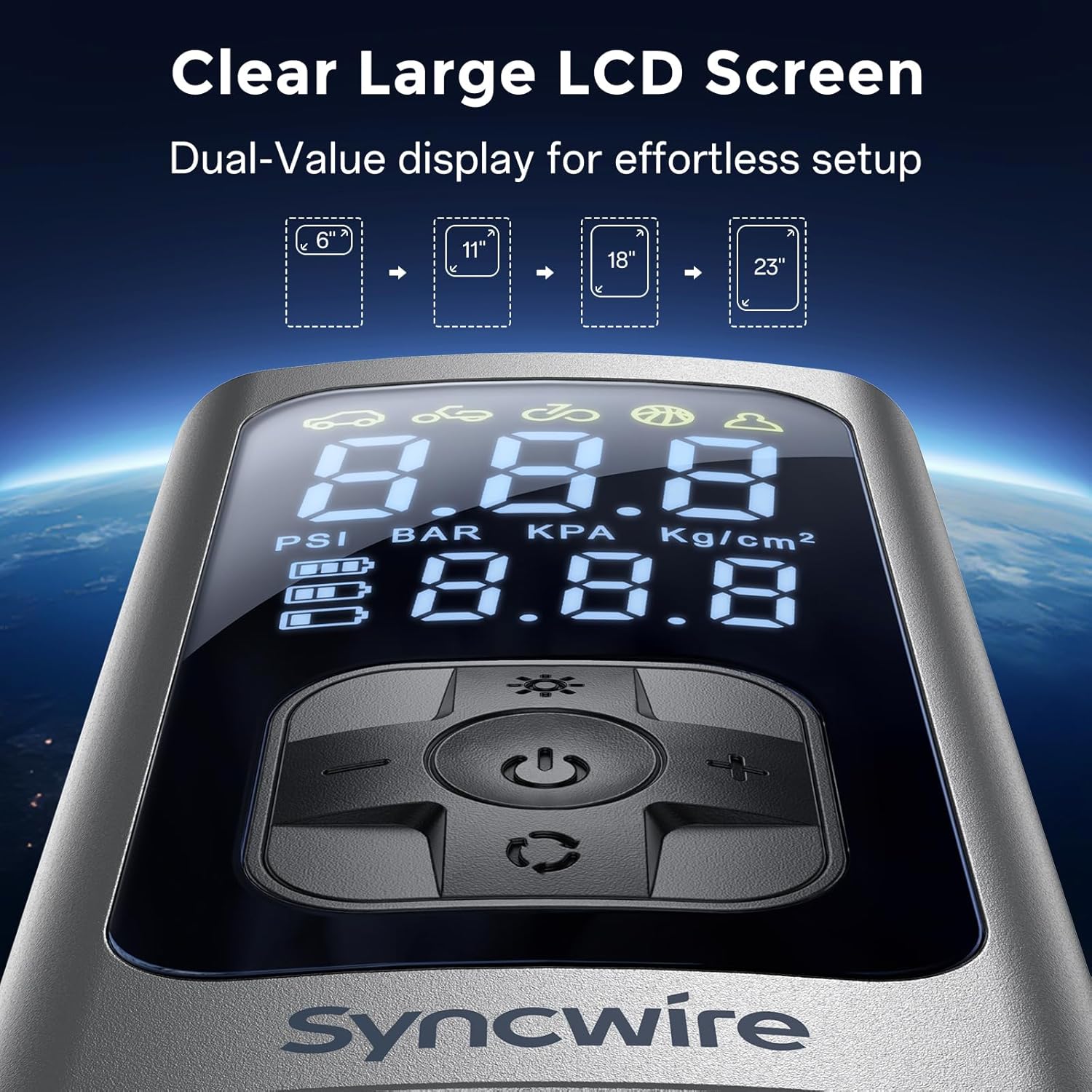 Syncwire Tire Inflator Portable Air Compressor - 150PSI 2X Faster Inflation Smart Air Pump for Car Tires [Extra-Large LCD] with Digital Pressure Gauge, Auto Shut-Off for Car, Motorcycle, Bike & Balls