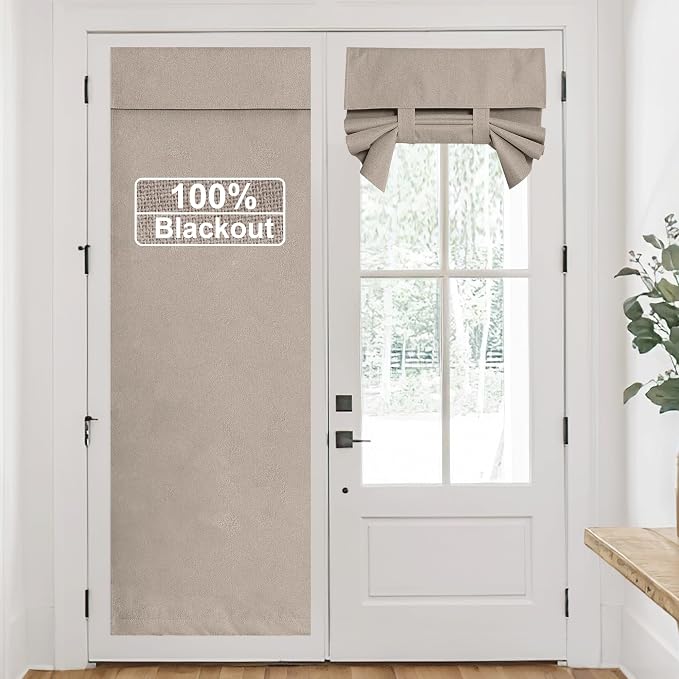 RYB HOME Linen Door Curtain 100% Blackout French Door Curtain by RYBHOME