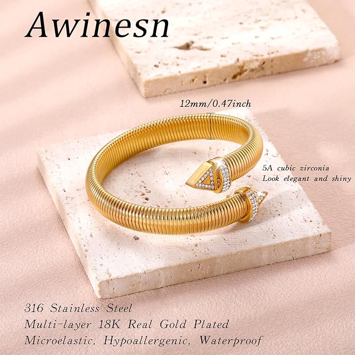 18K Gold Plated Bracelets for Women Gold Bangles for Women Chunky Bangle Bracelets for Women Bracelets Stack Tarnish Free Bangle Set of 3 for Women Accessories for Her Gifts