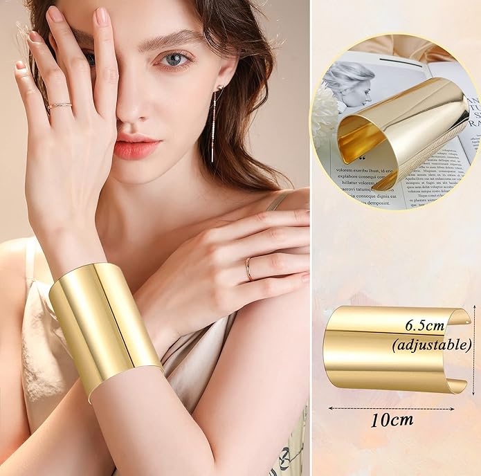FIRAZIO 2-8 Pcs Cuff Bangle Bracelet for Women Open Wide Wire Bracelets Golden Wrist Cuff Wrap Bracelet Adjustable