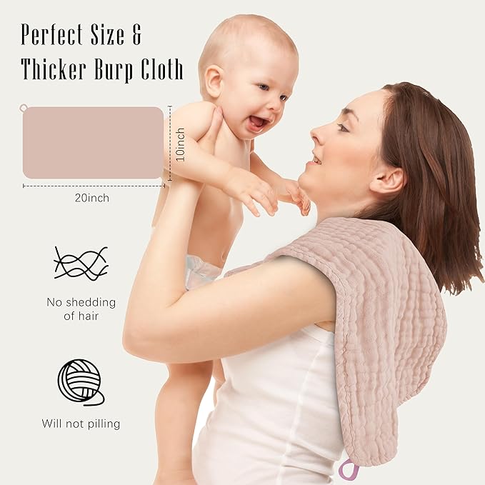 SWEET DOLPHIN 12 Pack Muslin Burp Cloths Large 100% Cotton Burping Clothes for Baby Drool - Absorbent and Soft Boys & Girls Milk Spit Up Rags for Newborn Essentials Registry - Neutral Retro