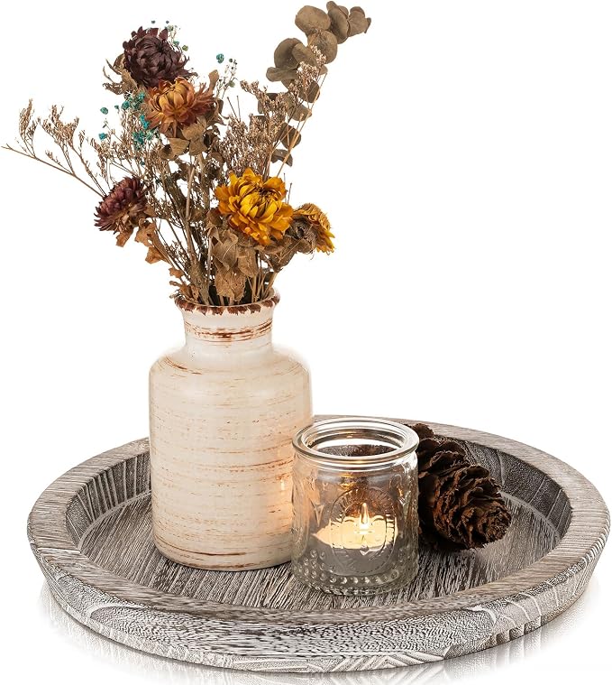 Wooden Decorative Tray Candle Holder: Romadedi Round Wood Tray Home Decor by ROMADEDI