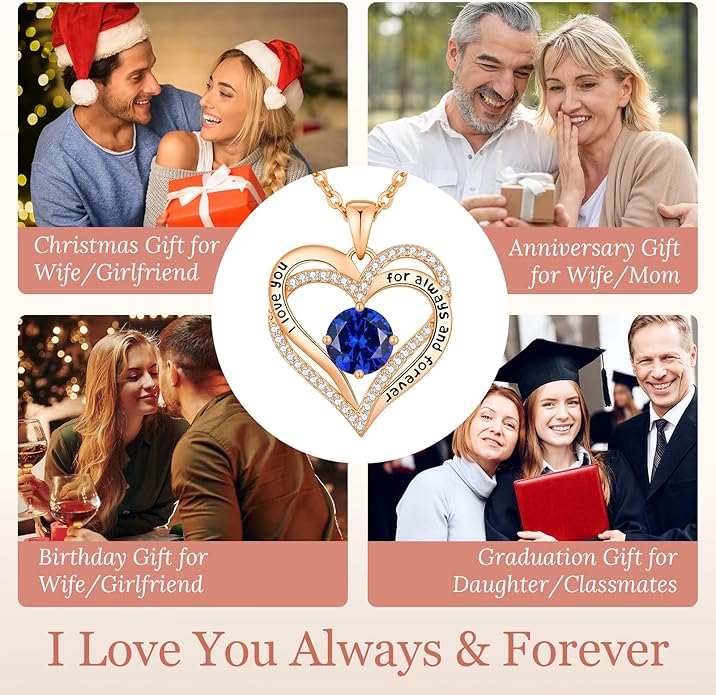 CDE Valentine's Day Gift Forever Love Heart Necklaces for Women, Wedding Anniversary, Birthday Mothers Christmas Day Gifts for Mom, Mother, Wife, S925 Silver Jewelry with Birthstone Pendant