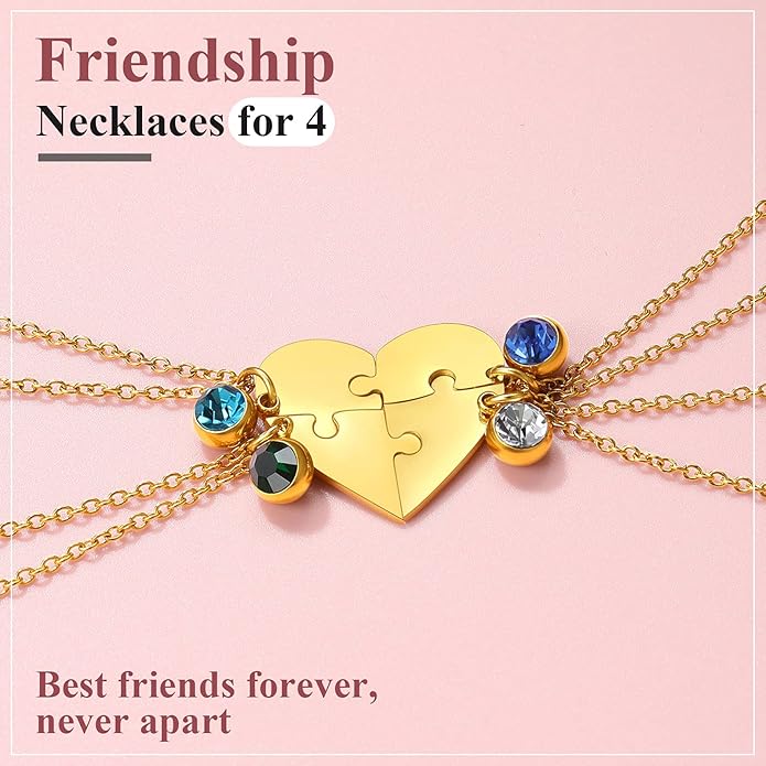 FindChic Personalized Matching BFF Necklace for 2/3/4/5/6 Puzzle Name Heart Pendant Stainless Steel Couple Necklace Set Customized Necklaces for Teen Girls