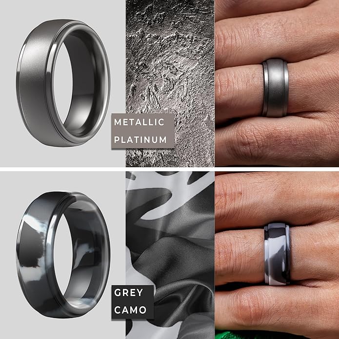 ThunderFit Silicone Rings for Men - 7 Rings / 4 Rings / 1 Ring Step Edge Rubber Wedding Bands 10mm Wide - 2.5mm Thick