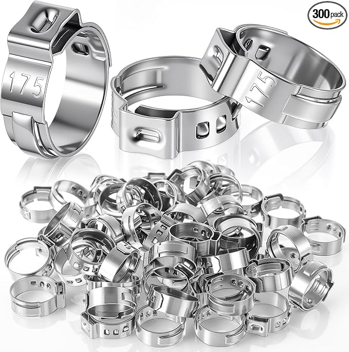 300 Pcs 1/2 Inch Pex Cinch Clamps, 304 Stainless Steel Crimp Rings Single Ear by CraftyDream