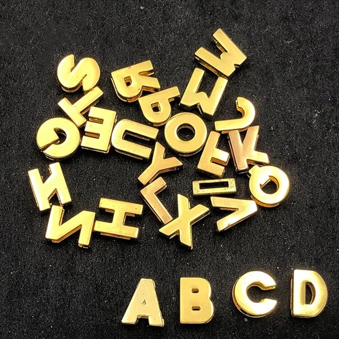 130 PCS A-Z Full Rhinestones Charms 8MM Slide Alphabet Crystal Letters for DIY Slide Wristbands Bracelets,Hair Clips,Jewelry Making Charms（130PCS Gold 8mm）